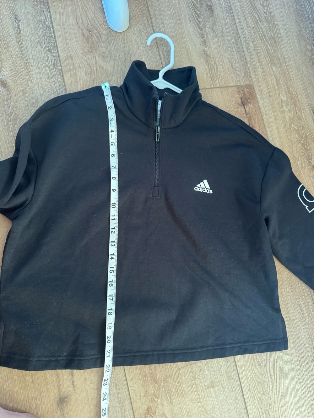 Adidas Essential Women's Fleece Loose Cropped 1/4-Zip Pullover in black Size XL - Picture 8 of 9